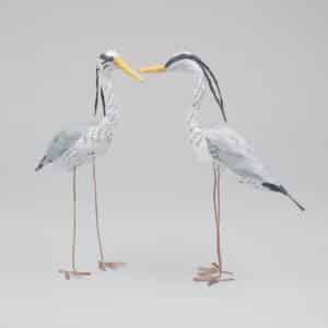 2 papier mache herons