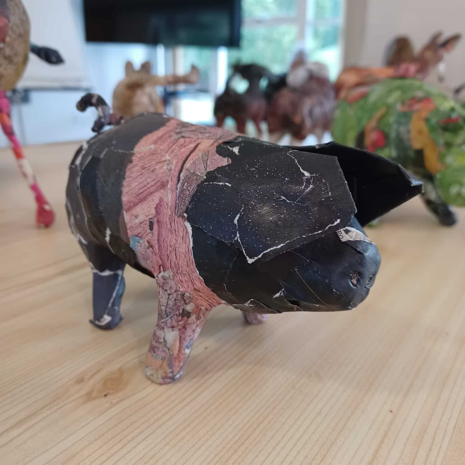 A pig made from papier mache