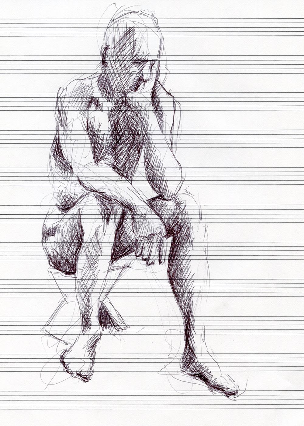 Drawing of a seated male life model