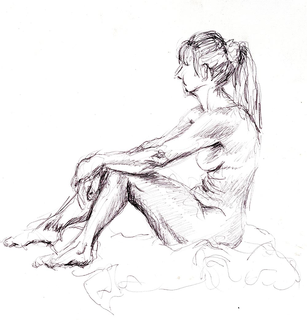 Drawing of a seated female life model