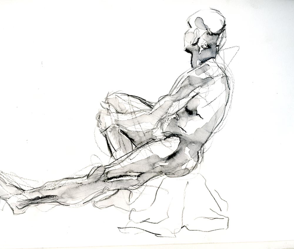 Drawing of a seated male nude