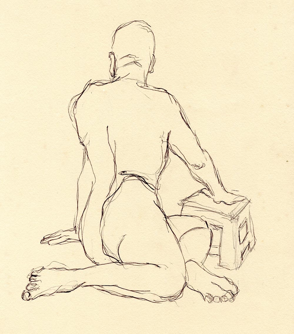 Drawing of a seated male nude