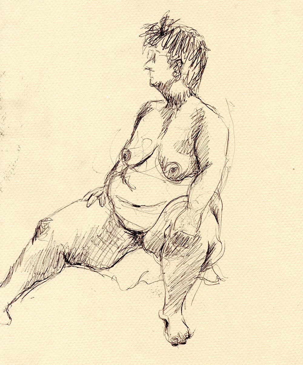 Drawing of a seated female nude