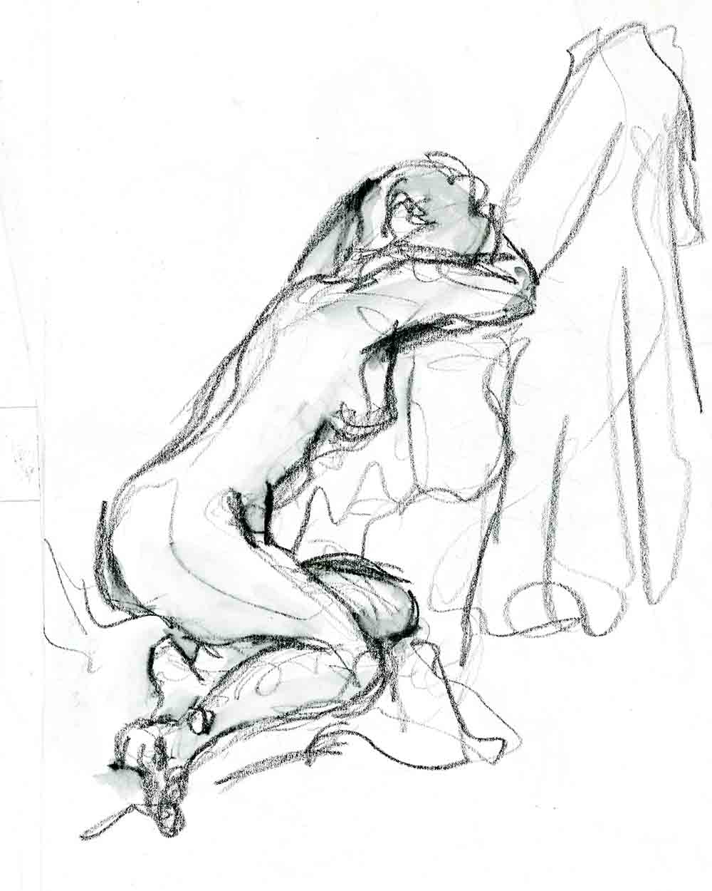 Drawing of a female life model, seated