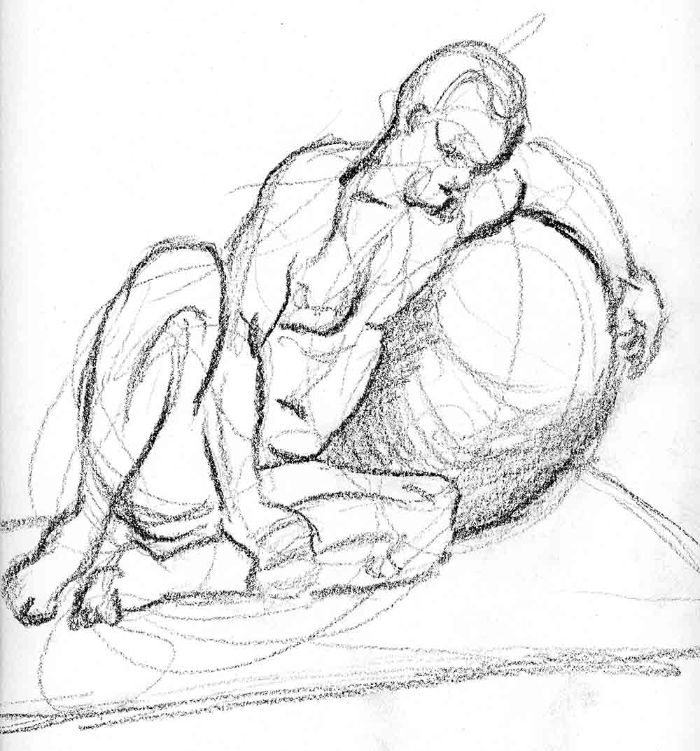 Study of a seated male life model