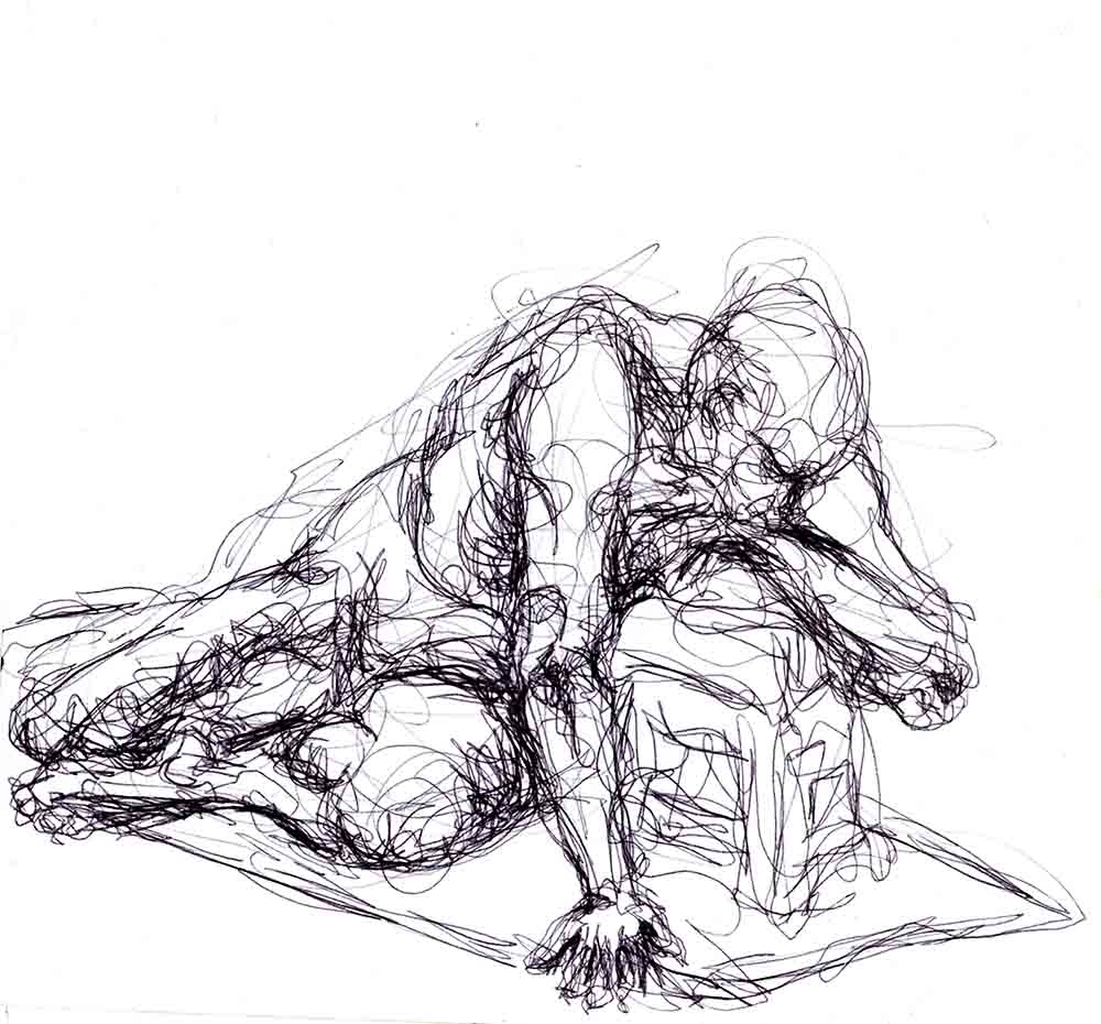 Drawing of a seated male life model