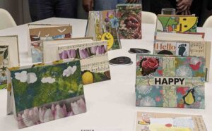 Photo of books made in a concertina bookmaking workshop