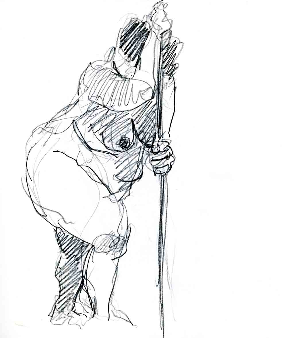 Drawing of a standing female life model