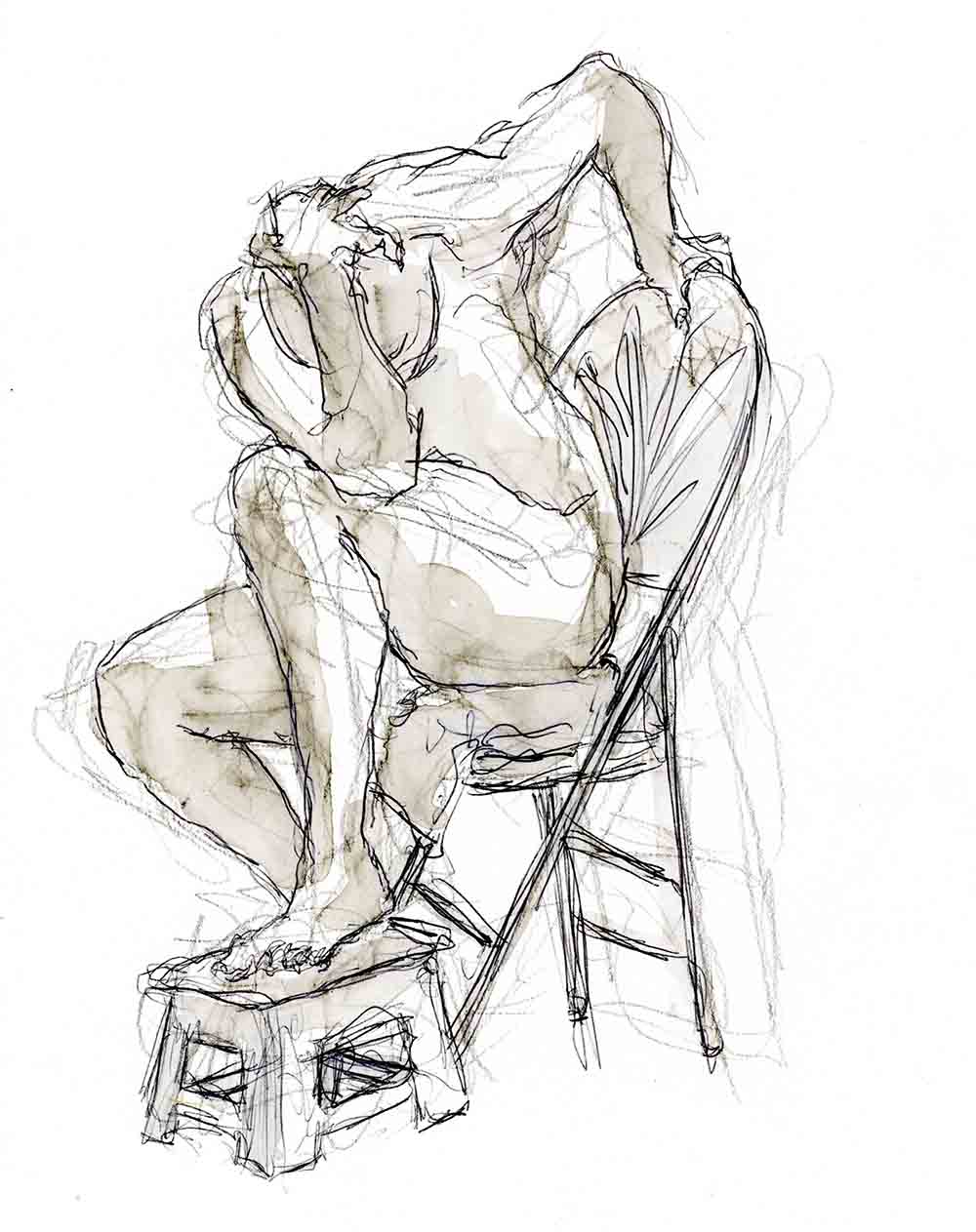 Drawing of a seated male life model