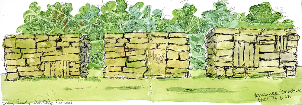 Watercolour sketch of an art installation